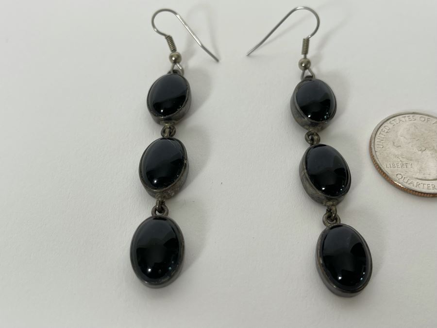 Sterling Silver Black Onyx Earrings 14.7g [Photo 4]