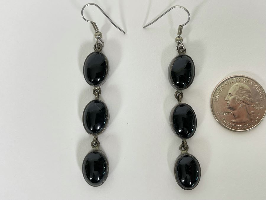 Sterling Silver Black Onyx Earrings 14.7g [Photo 1]