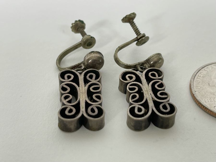 Vintage Sterling Silver Screwback Earrings 12.2g [Photo 4]
