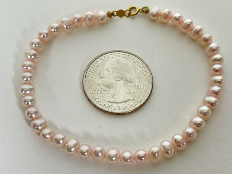 Pink Pearl 7” Bracelet With 14K Gold Clasp [Photo 1]