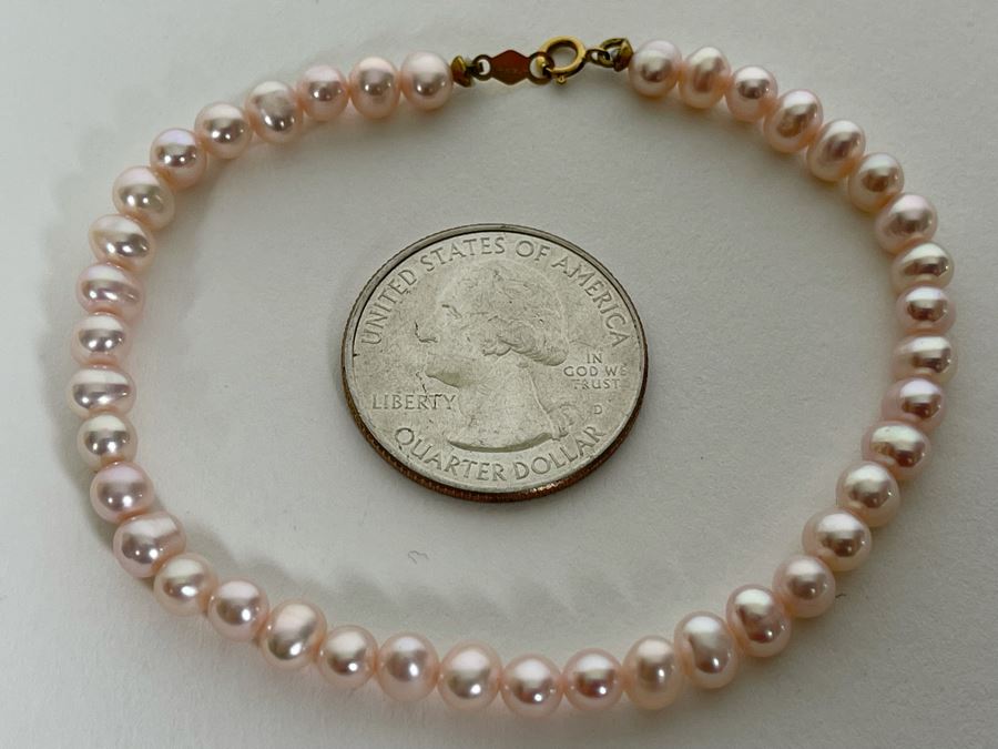 Pink Pearl 7” Bracelet With 14K Gold Clasp [Photo 2]