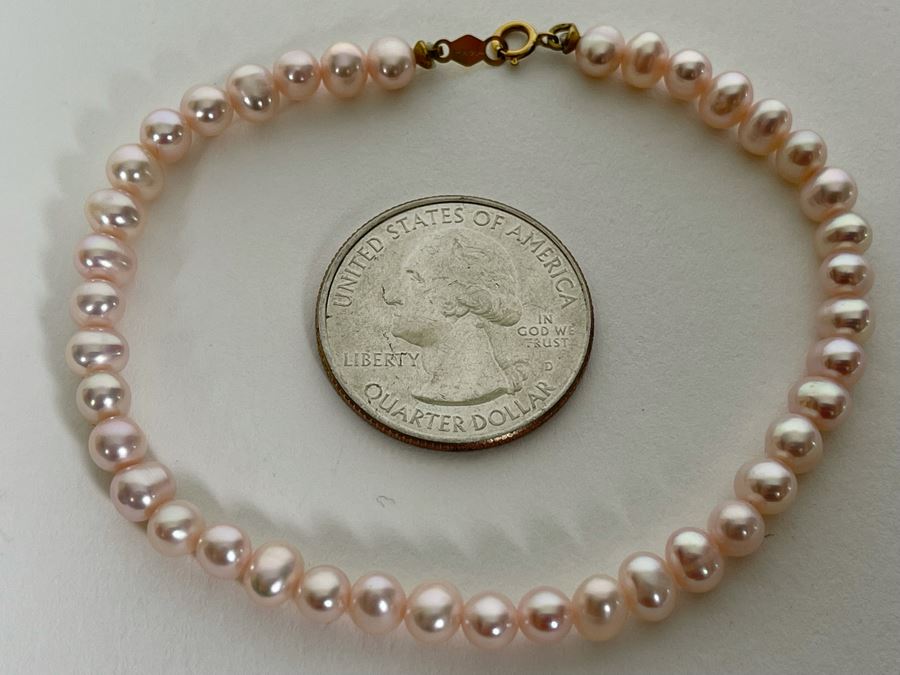 Pink Pearl 7” Bracelet With 14K Gold Clasp [Photo 3]