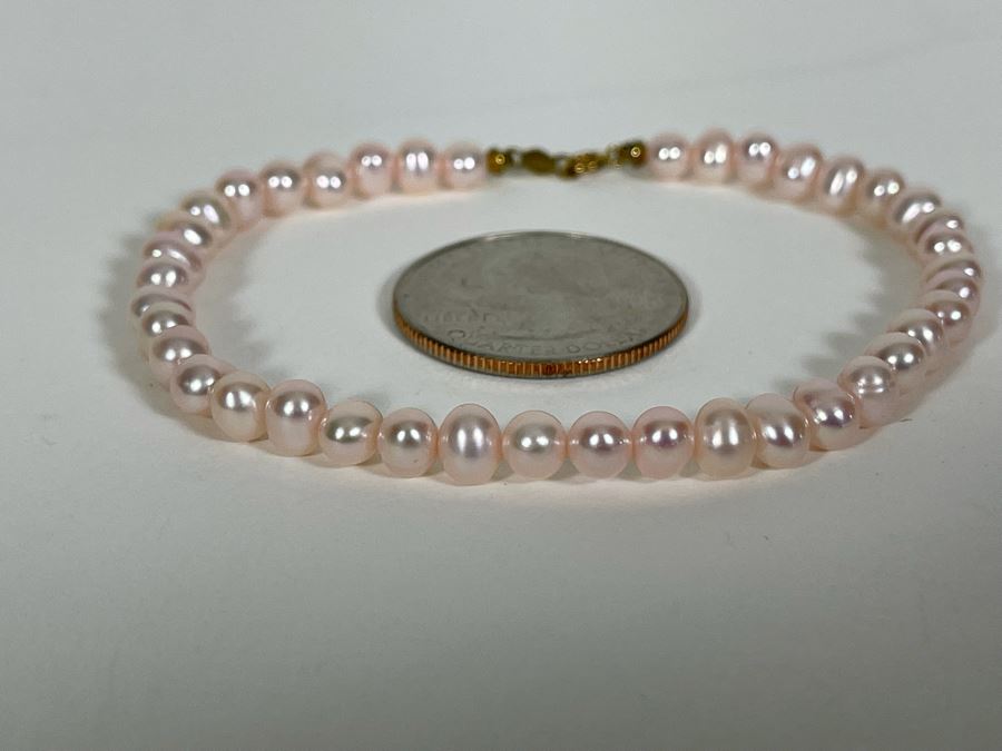 Pink Pearl 7” Bracelet With 14K Gold Clasp [Photo 5]