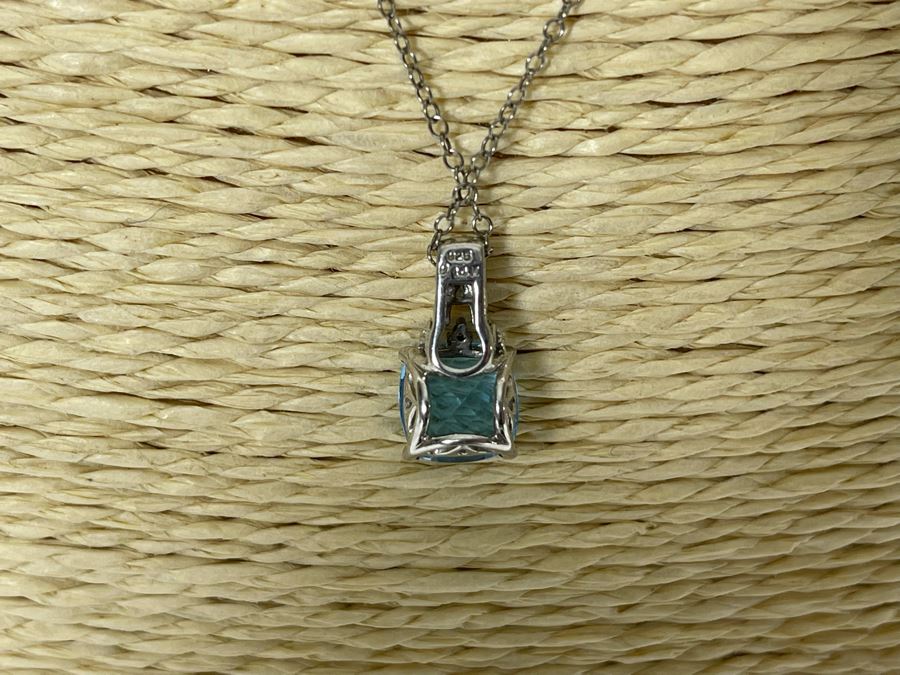 Sterling Silver And 14K Gold Blue Stone Pendant Necklace 2.3g [Photo 8]