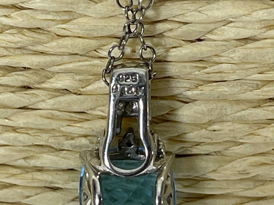 Sterling Silver And 14K Gold Blue Stone Pendant Necklace 2.3g [Photo 9]