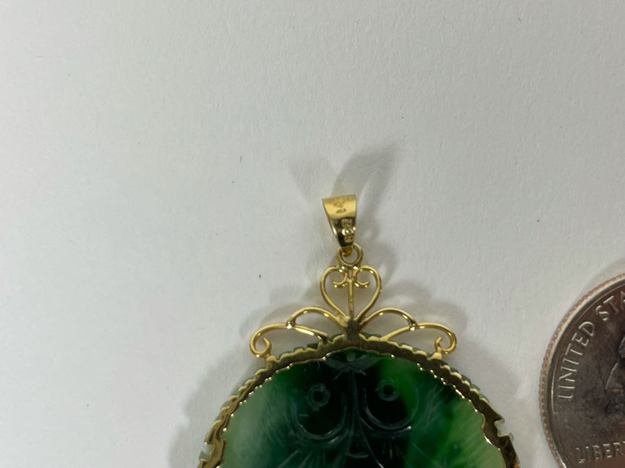 14K Gold Carved Jade Jadeite Pendant 2.9g [Photo 5]