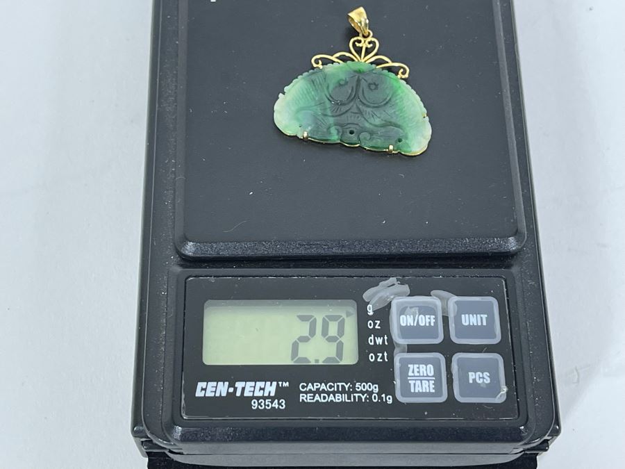 14K Gold Carved Jade Jadeite Pendant 2.9g [Photo 6]