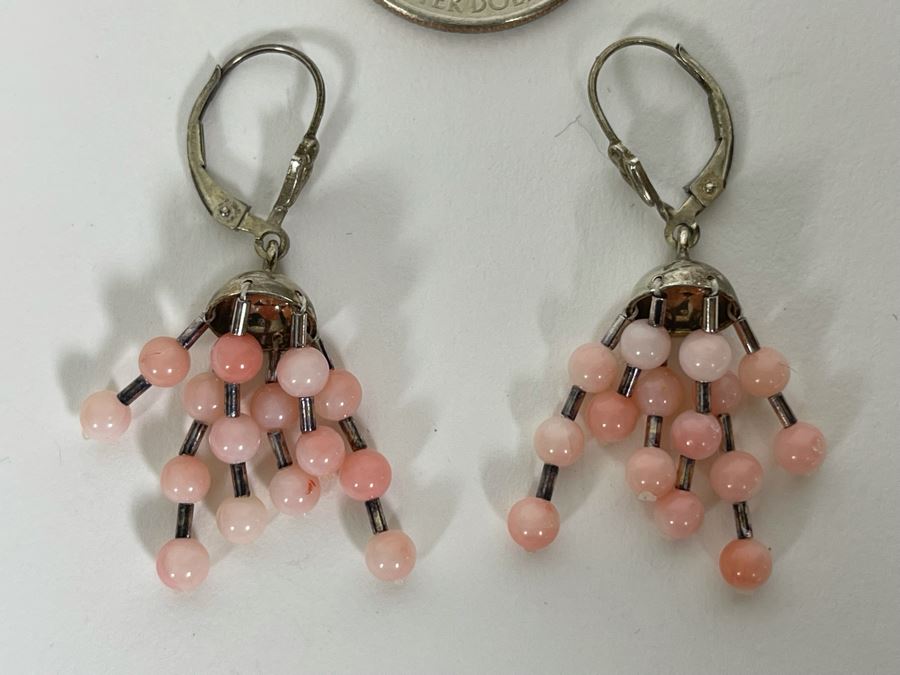 Sterling Silver Angel Skin Coral Earrings 4.3g [Photo 2]
