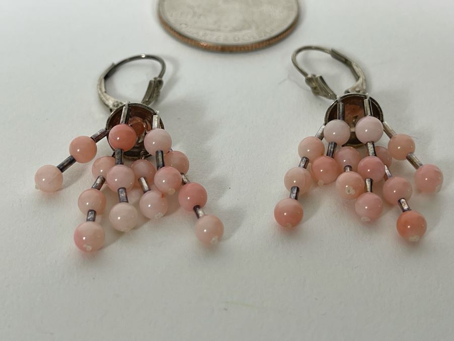 Sterling Silver Angel Skin Coral Earrings 4.3g [Photo 4]