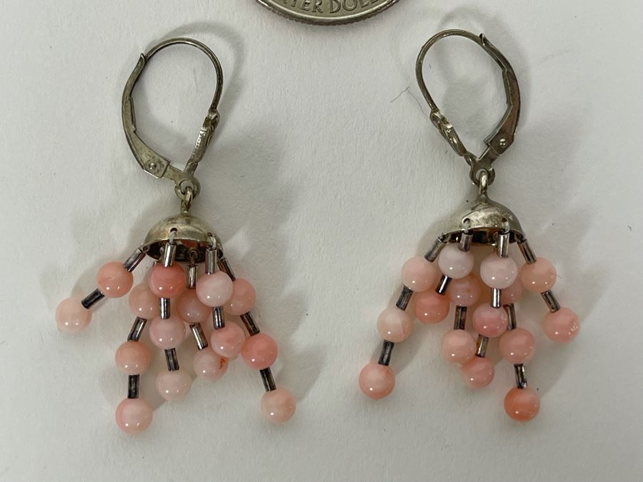 Sterling Silver Angel Skin Coral Earrings 4.3g [Photo 3]