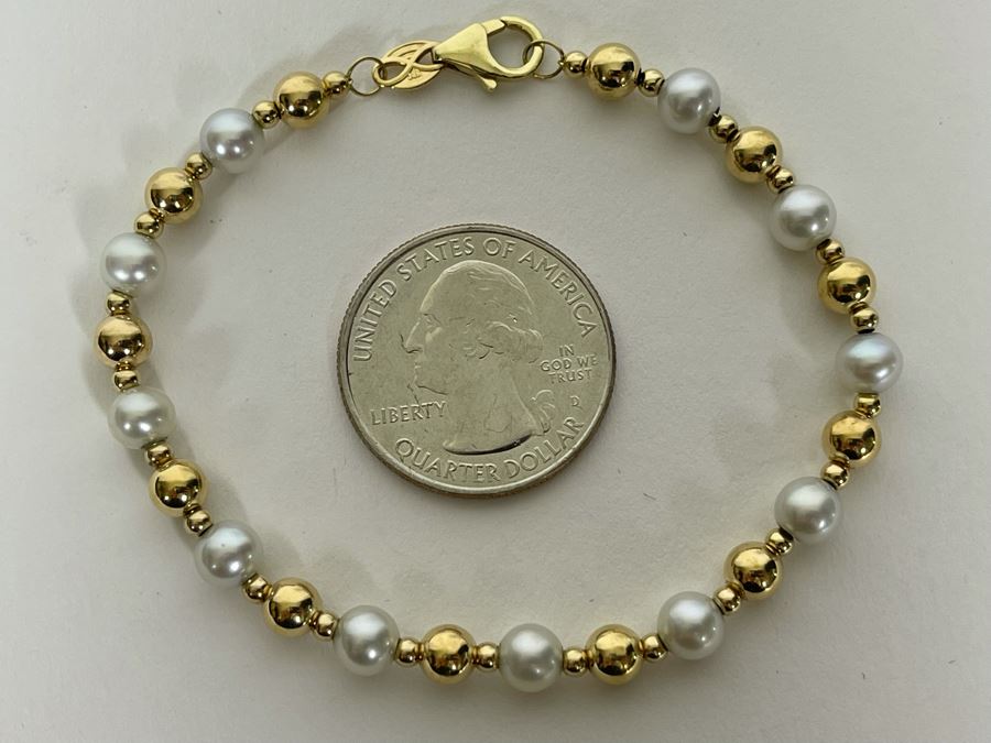 14K Gold Pearl 7' Bracelet 4.7g [Photo 2]