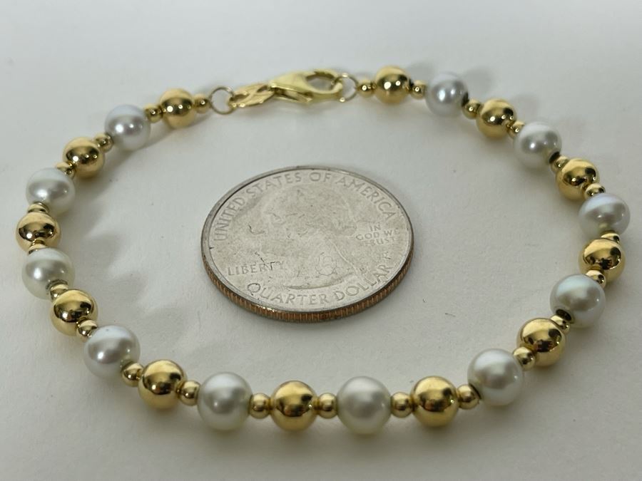 14K Gold Pearl 7' Bracelet 4.7g [Photo 3]