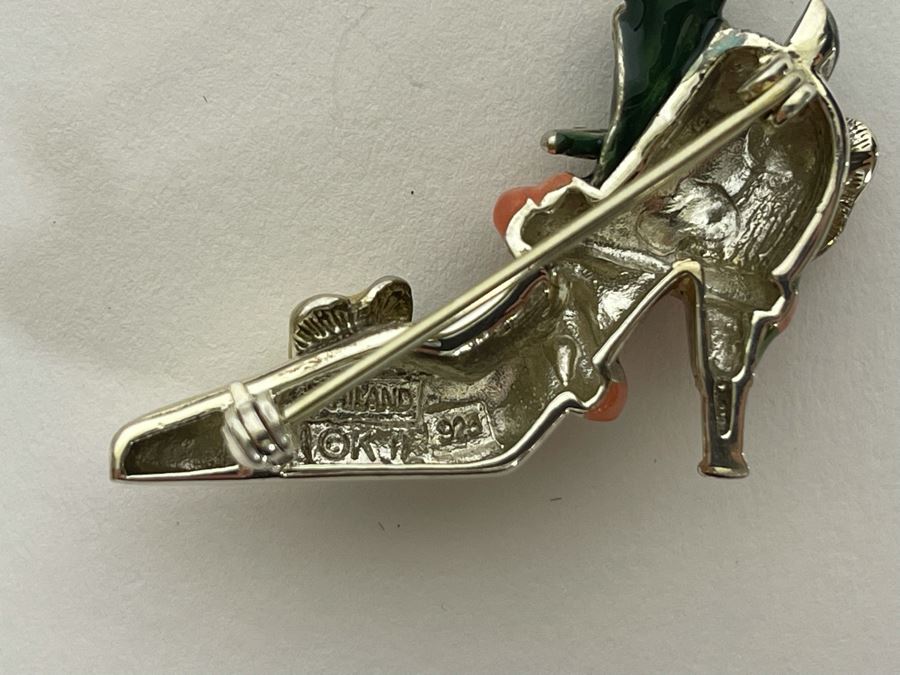 Vintage Signed Sterling Silver KJL Kenneth Jay Lane High Heel Shoe Brooch Pin 9.7g [Photo 4]
