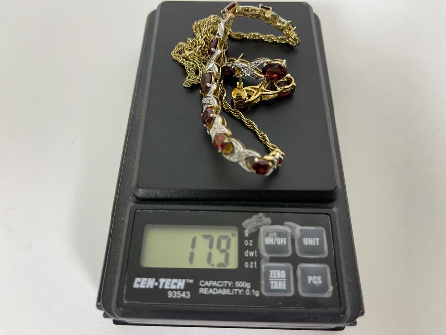 Sterling Silver Multi Stone Necklace And Matching Earrings 17.9g [Photo 20]