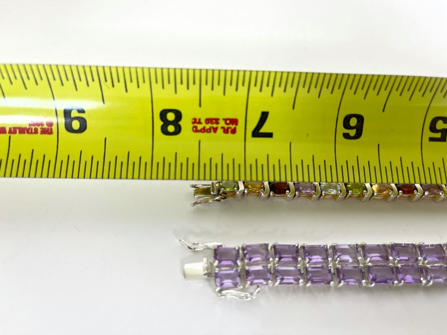 Four Sterling Silver 7.5” Bracelets With Stones 110g [Photo 8]