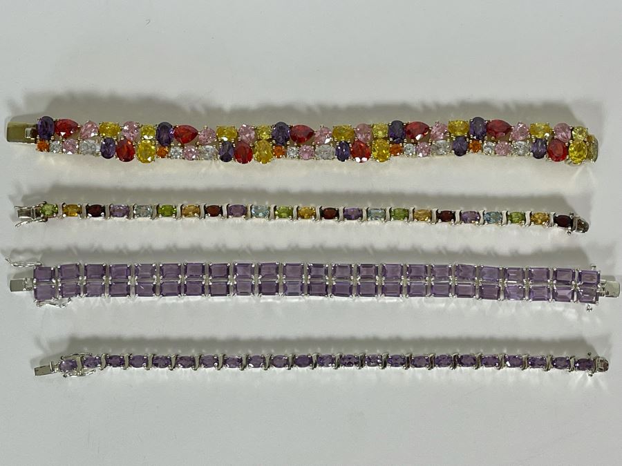 Four Sterling Silver 7.5” Bracelets With Stones 110g [Photo 3]