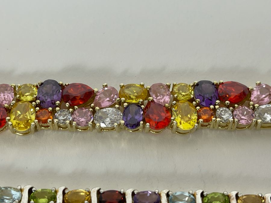 Four Sterling Silver 7.5” Bracelets With Stones 110g [Photo 4]