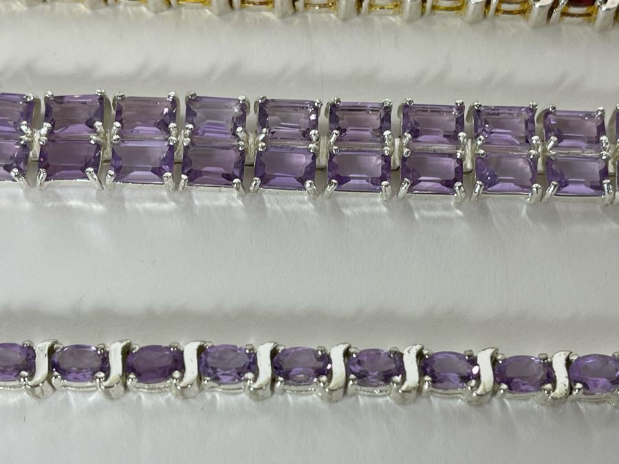 Four Sterling Silver 7.5” Bracelets With Stones 110g [Photo 6]