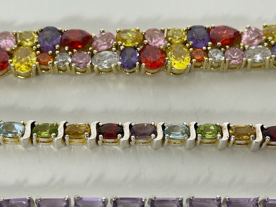 Four Sterling Silver 7.5” Bracelets With Stones 110g [Photo 5]