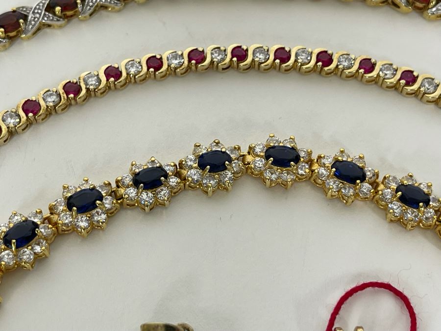 Three Sterling Silver 7.5” Bracelets And Two Pendants With Stones 57.9g [Photo 8]