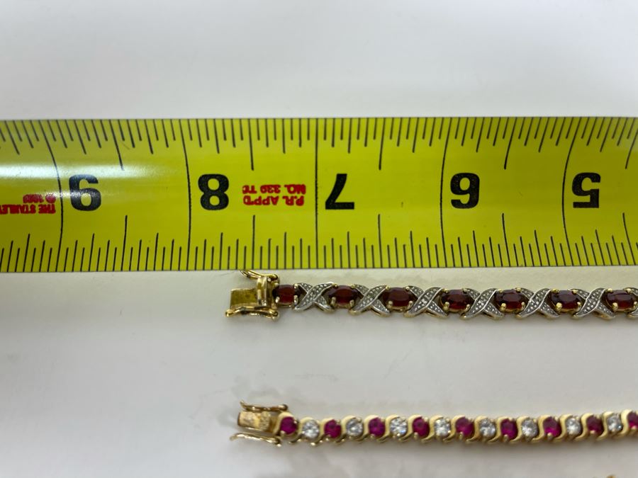 Three Sterling Silver 7.5” Bracelets And Two Pendants With Stones 57.9g [Photo 13]