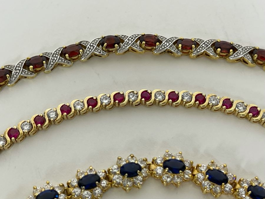 Three Sterling Silver 7.5” Bracelets And Two Pendants With Stones 57.9g [Photo 9]