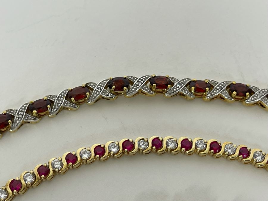 Three Sterling Silver 7.5” Bracelets And Two Pendants With Stones 57.9g [Photo 10]