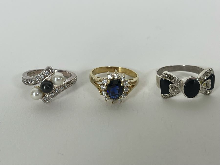 Three Sterling Silver Rings With Stones Sizes 7.5, 8.25, 9 12.4g [Photo 3]