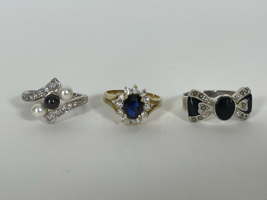Three Sterling Silver Rings With Stones Sizes 7.5, 8.25, 9 12.4g [Photo 2]