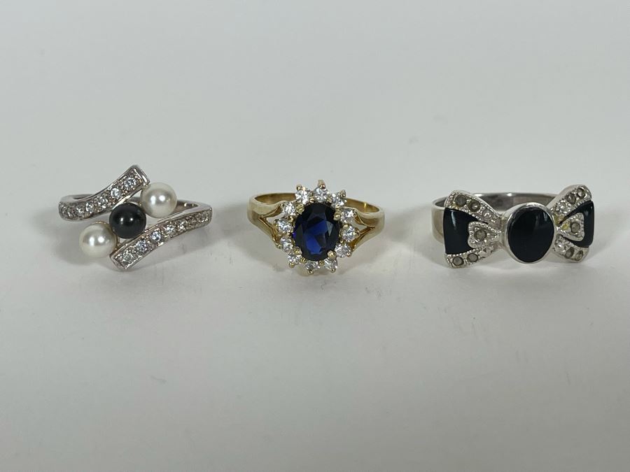 Three Sterling Silver Rings With Stones Sizes 7.5, 8.25, 9 12.4g [Photo 1]