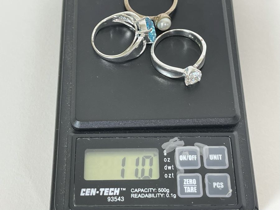 Three Sterling Silver Rings With Pearl & Stones Sizes 9.25, 7.25, 9.25 11g [Photo 10]