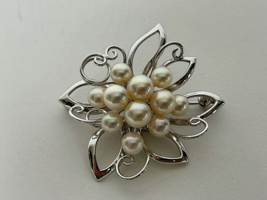 Vintage Sterling Silver Pearl Brooch Pin 11.1g [Photo 4]