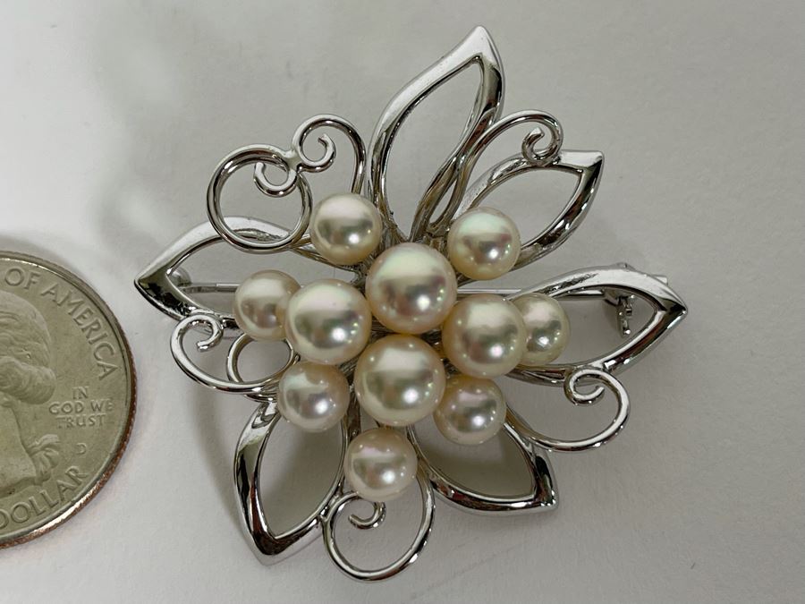 Vintage Sterling Silver Pearl Brooch Pin 11.1g [Photo 5]