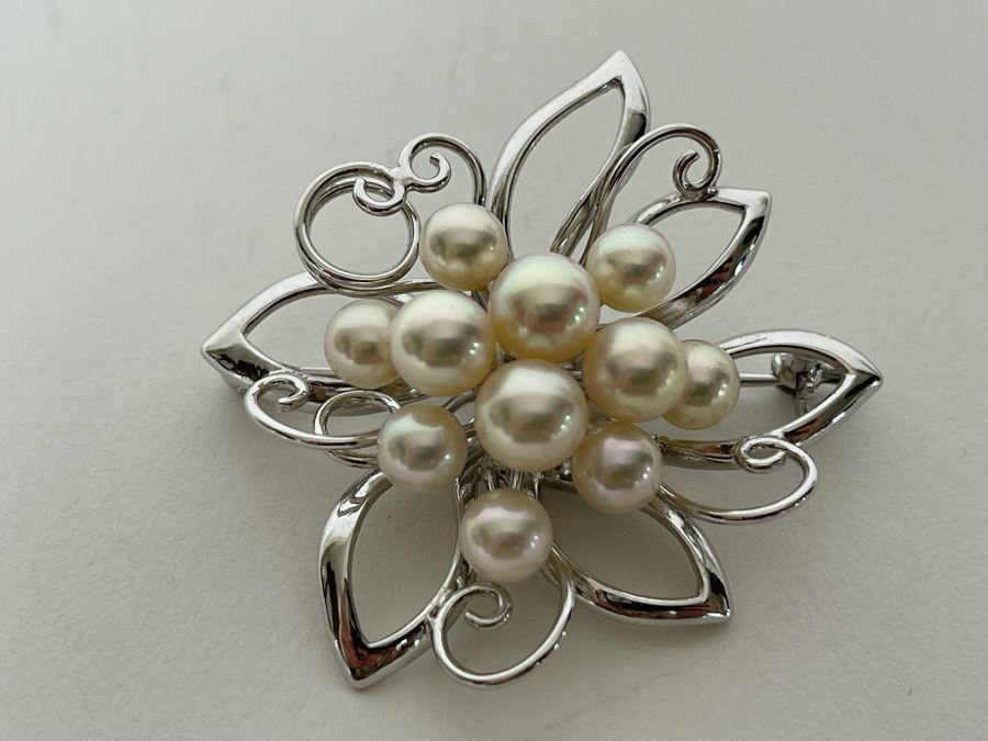 Vintage Sterling Silver Pearl Brooch Pin 11.1g [Photo 3]