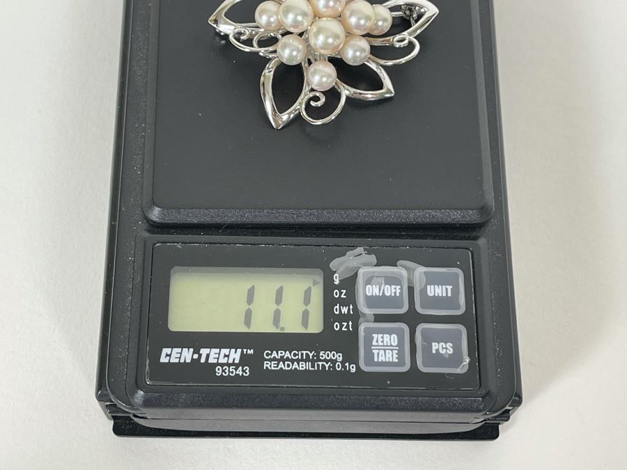 Vintage Sterling Silver Pearl Brooch Pin 11.1g [Photo 8]