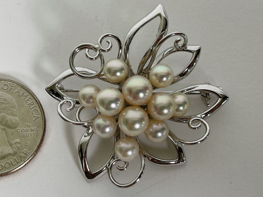 Vintage Sterling Silver Pearl Brooch Pin 11.1g [Photo 6]