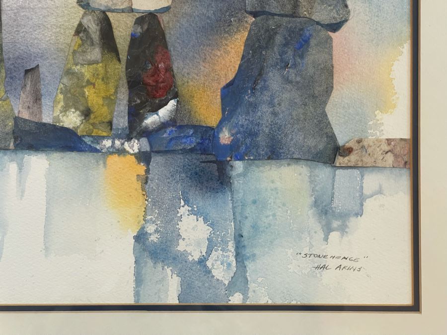 Hal Akins (1924-2008) Framed Original Watercolor Painting Titled “Stonehenge” 22 X 15 [Photo 9]