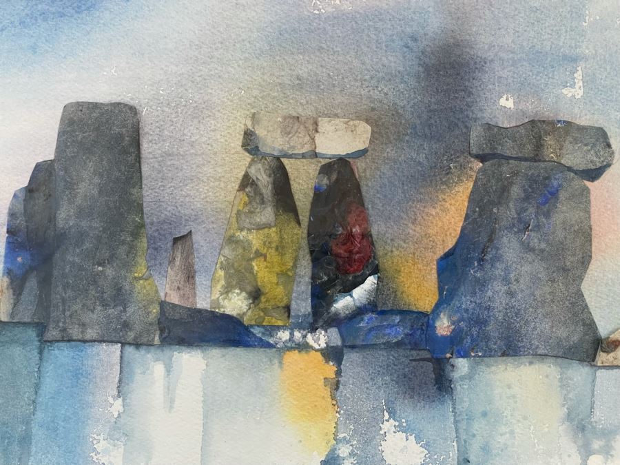 Hal Akins (1924-2008) Framed Original Watercolor Painting Titled “Stonehenge” 22 X 15 [Photo 8]