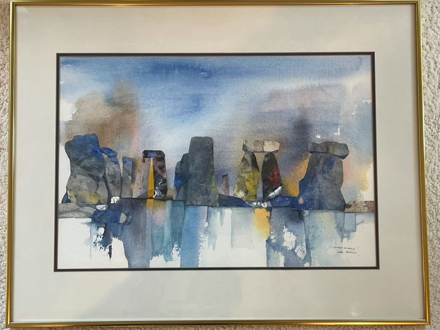Hal Akins (1924-2008) Framed Original Watercolor Painting Titled “Stonehenge” 22 X 15 [Photo 2]