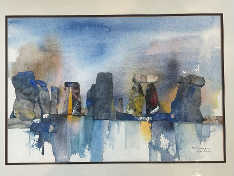 Hal Akins (1924-2008) Framed Original Watercolor Painting Titled “Stonehenge” 22 X 15 [Photo 4]