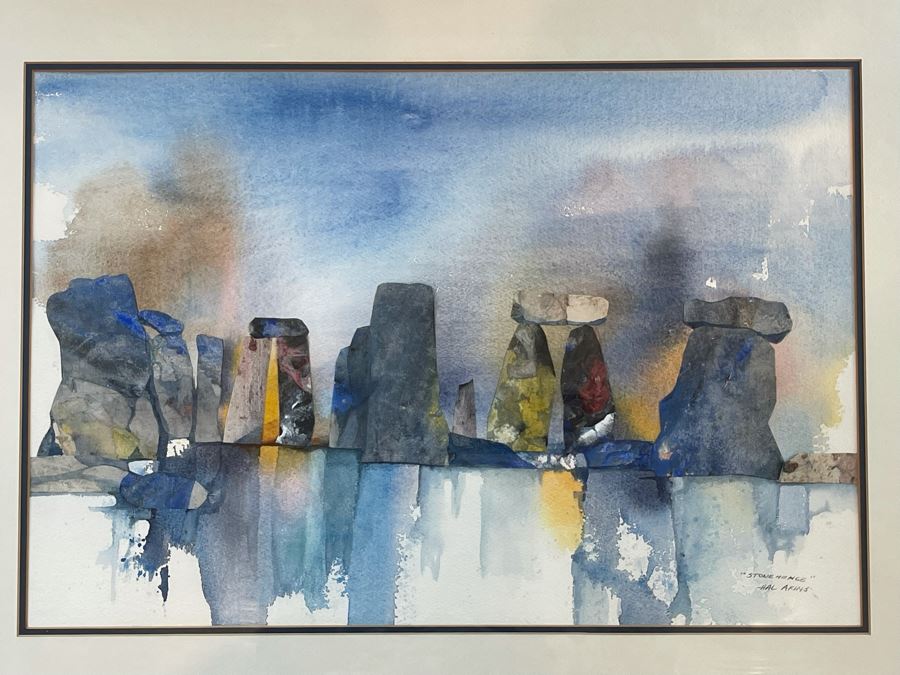 Hal Akins (1924-2008) Framed Original Watercolor Painting Titled “Stonehenge” 22 X 15 [Photo 3]