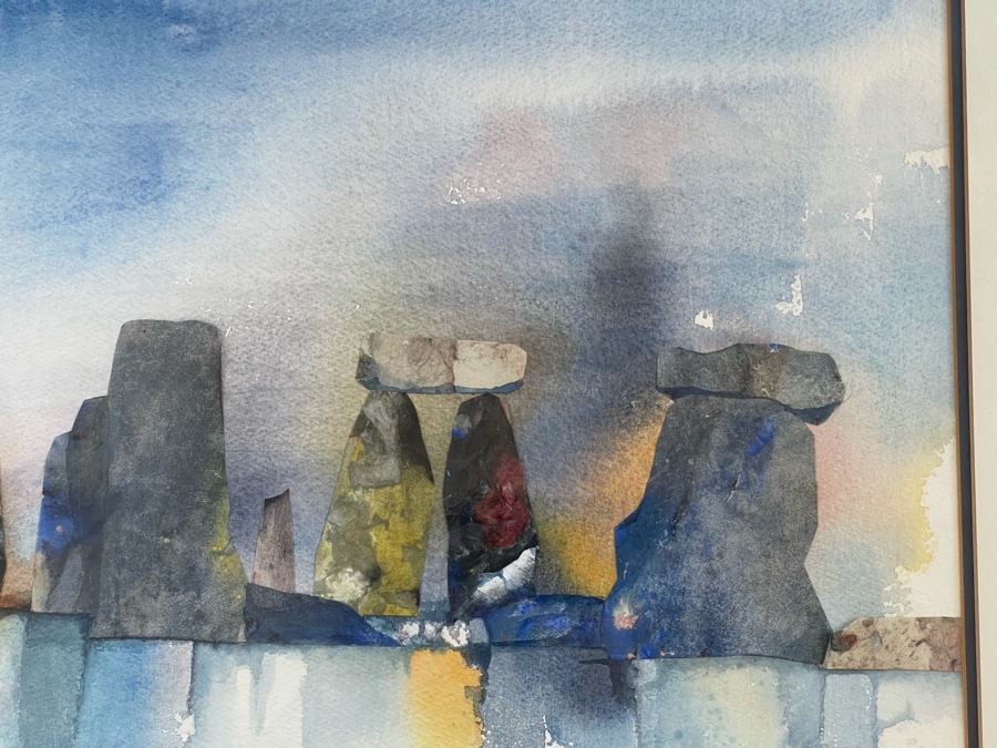 Hal Akins (1924-2008) Framed Original Watercolor Painting Titled “Stonehenge” 22 X 15 [Photo 7]