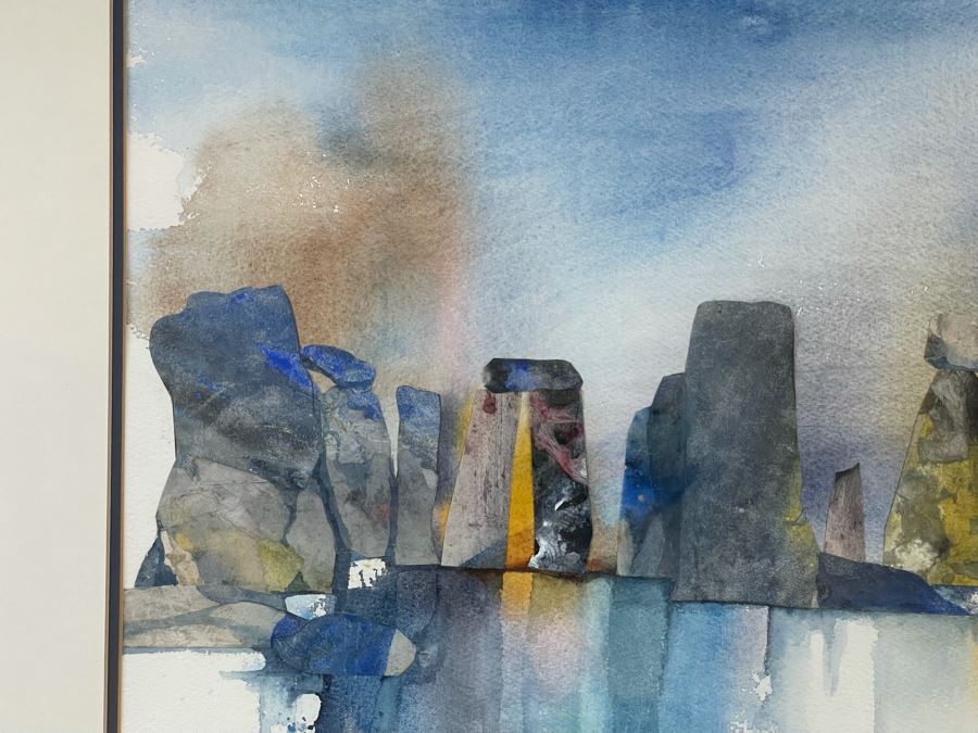 Hal Akins (1924-2008) Framed Original Watercolor Painting Titled “Stonehenge” 22 X 15 [Photo 6]
