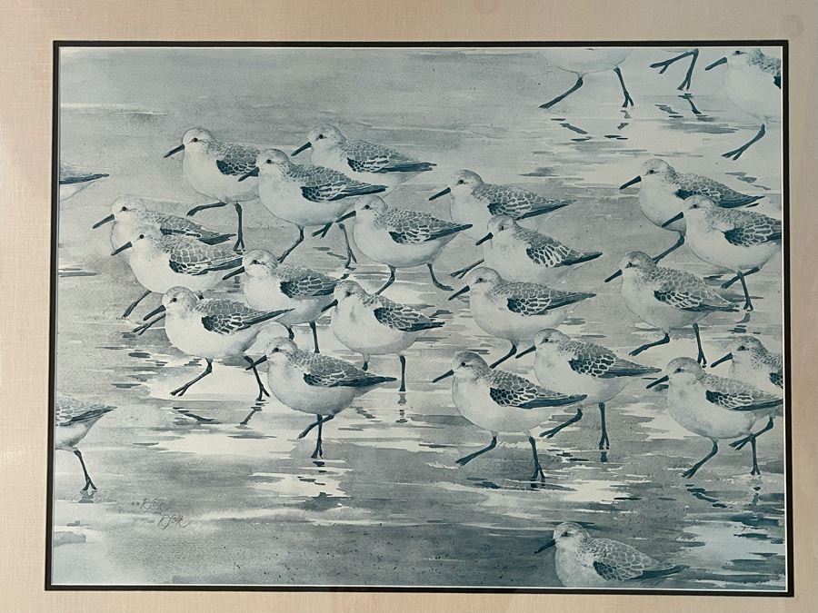 Framed Hand Signed Limited Edition Print Of Sandpipers Signed R. Folk 27 X 20 [Photo 2]