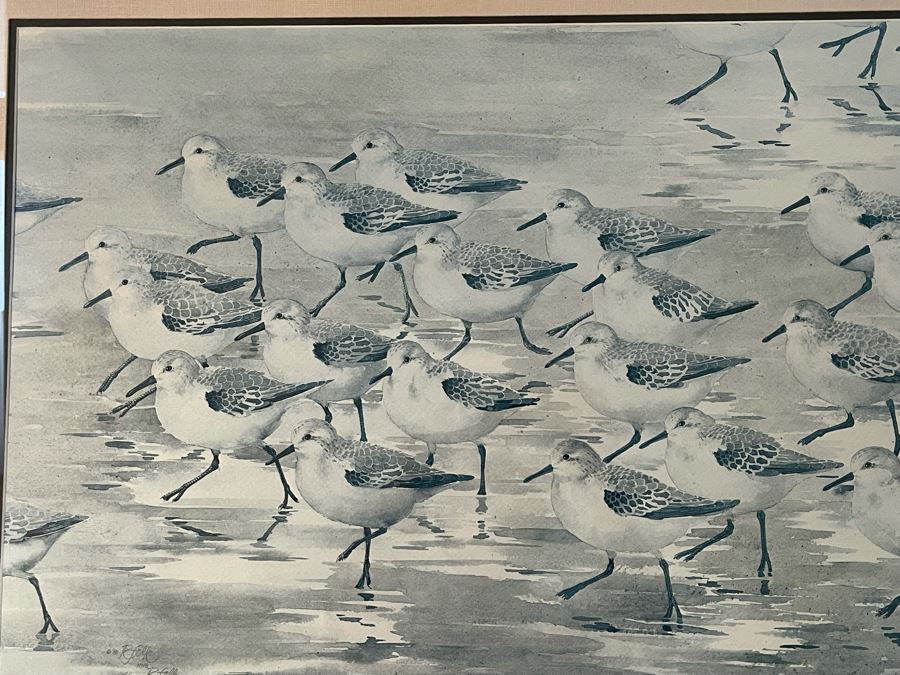 Framed Hand Signed Limited Edition Print Of Sandpipers Signed R. Folk 27 X 20 [Photo 3]