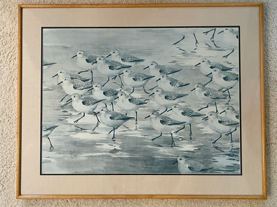 Framed Hand Signed Limited Edition Print Of Sandpipers Signed R. Folk 27 X 20