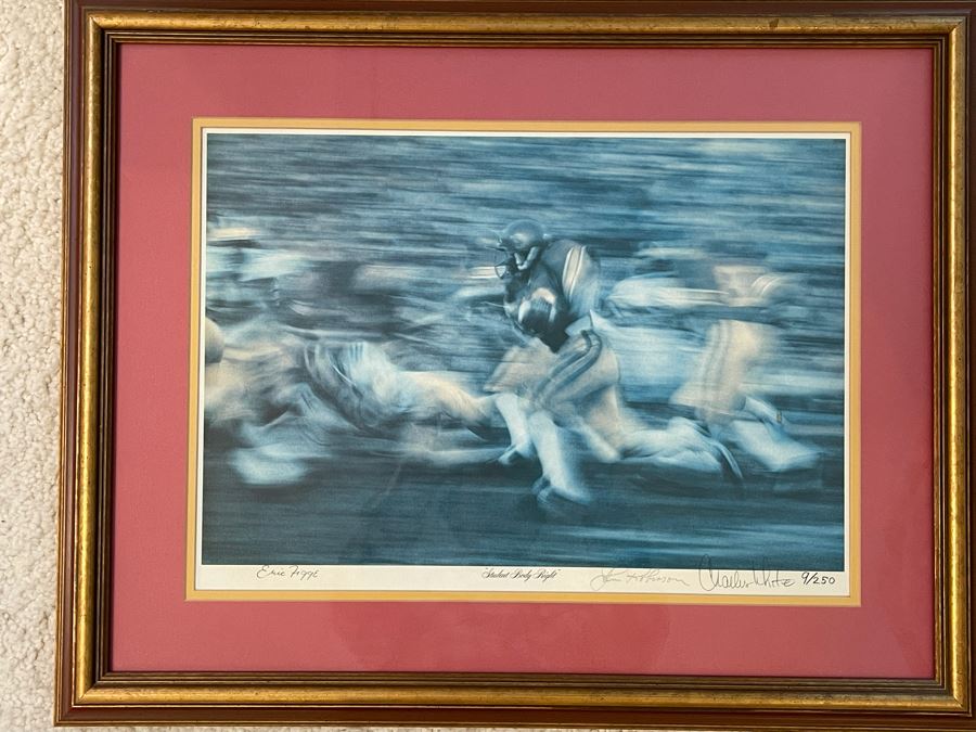 Hand Signed USC Running Back Charles White (Heisman Trophy Winner) Photographic Print Titled “Student Body Right” Also Signed By Photographer Eric Figge 18.5 X 13