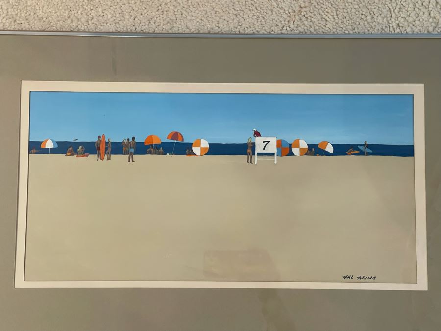 Hal Akins (1924-2008) Framed Original Painting Of Beach Scene 23 X 11.5 [Photo 2]