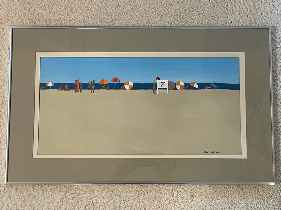 Hal Akins (1924-2008) Framed Original Painting Of Beach Scene 23 X 11.5