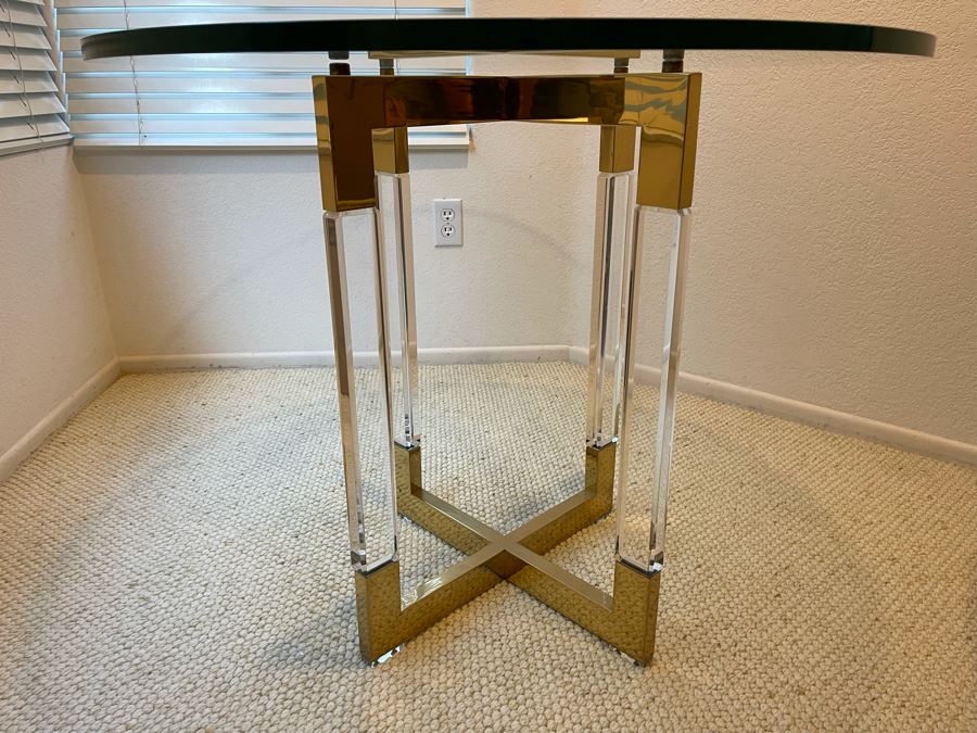 Lucite And Brass Side Table 3’R X 29H [Photo 4]